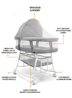 XiuWoo Baby Bassinet Portable 3-in-1 Baby Sleeper Rocking Cradle Bed Baby Sleeper Crib with Storage Basket Easy Moving Bassinet with Breathable Net Mattress  - Image 5