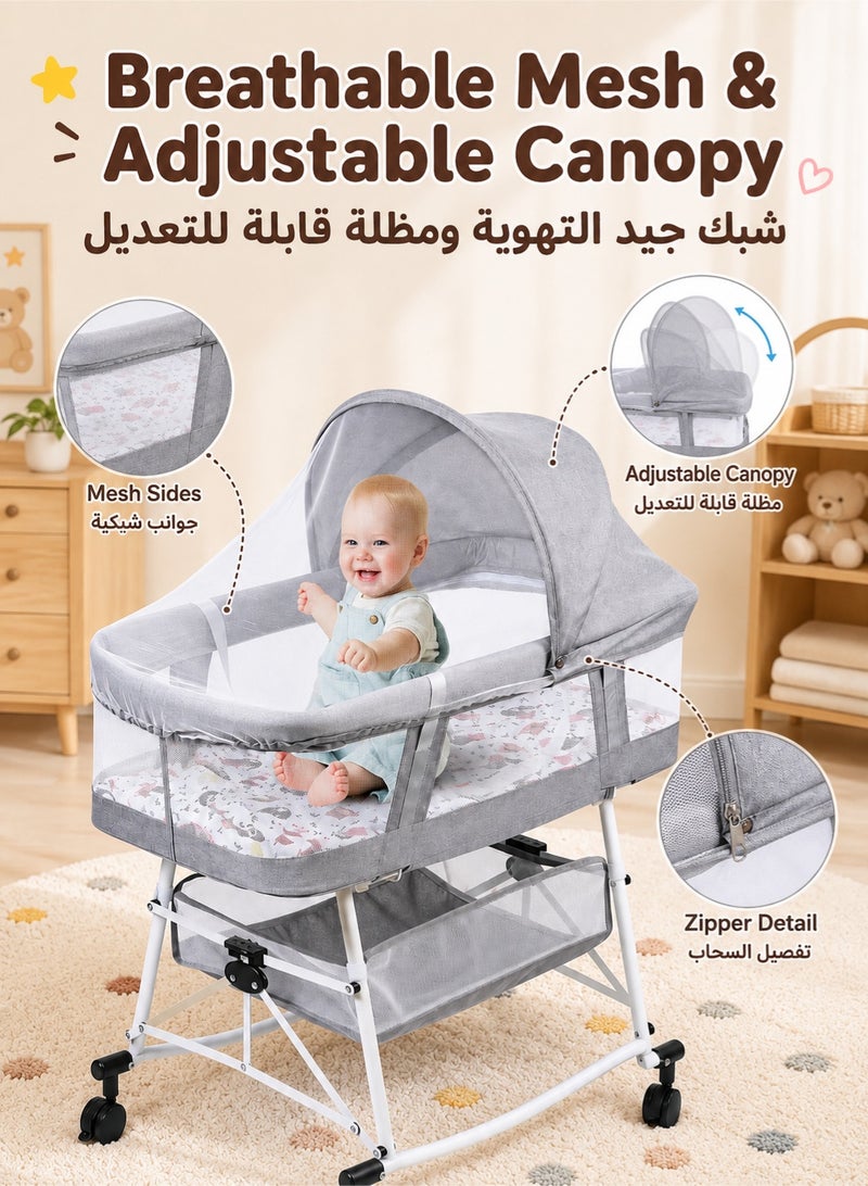 XiuWoo Baby Bassinet Portable 3-in-1 Baby Sleeper Rocking Cradle Bed Baby Sleeper Crib with Storage Basket Easy Moving Bassinet with Breathable Net Mattress - Image 4