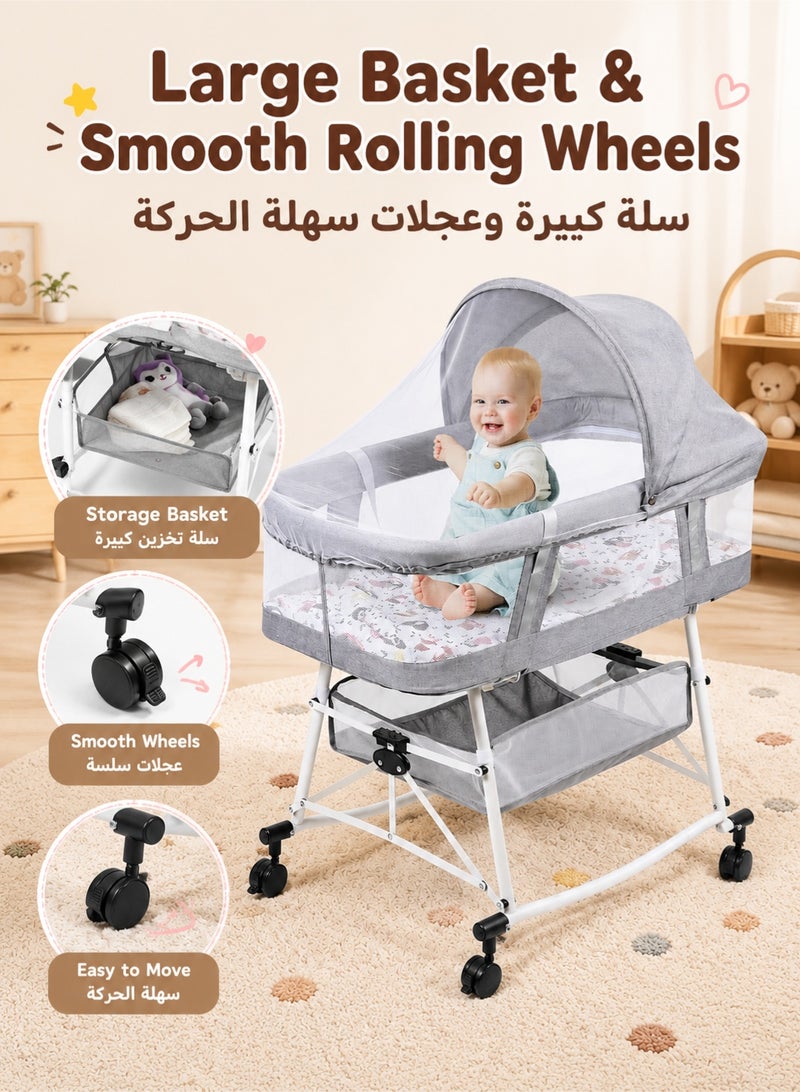 XiuWoo Baby Bassinet Portable 3-in-1 Baby Sleeper Rocking Cradle Bed Baby Sleeper Crib with Storage Basket Easy Moving Bassinet with Breathable Net Mattress - Image 5