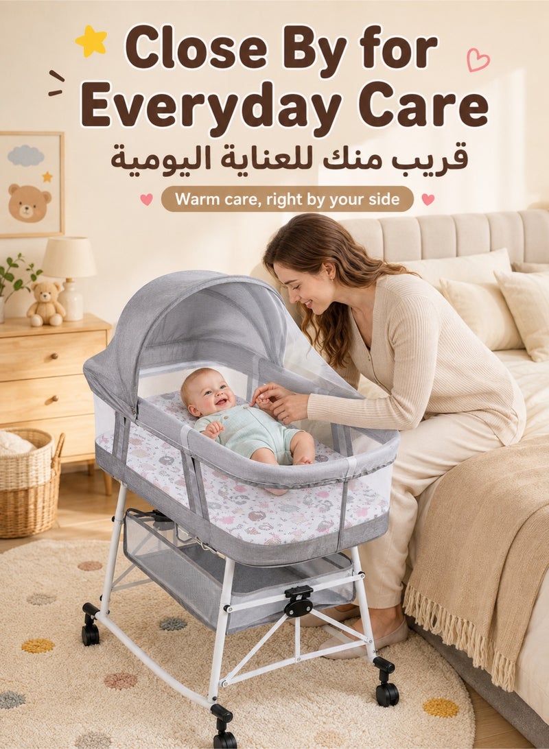 XiuWoo Baby Bassinet Portable 3-in-1 Baby Sleeper Rocking Cradle Bed Baby Sleeper Crib with Storage Basket Easy Moving Bassinet with Breathable Net Mattress - Image 2
