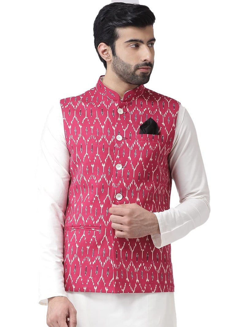 KISAH Nehru Jacket for Men – Printed Cotton Blend Modi Jacket | Ethnic & Formal Waist Coat for Weddings, Parties & Office Wear - Image 1
