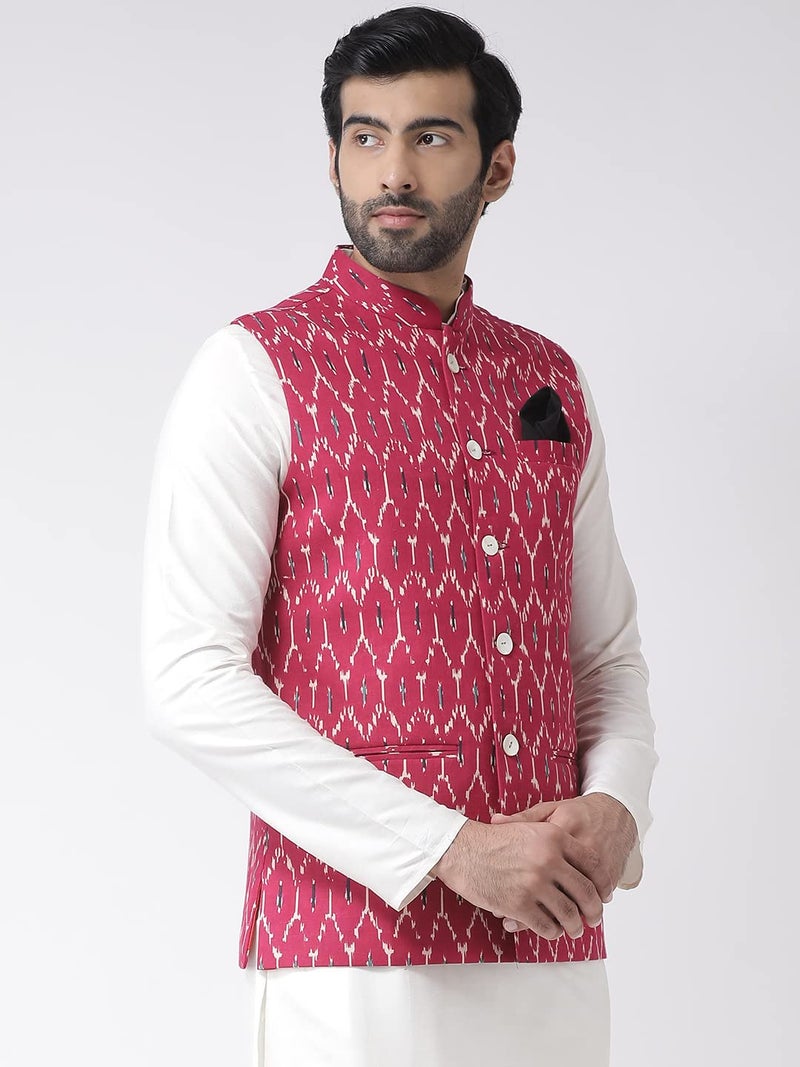 KISAH Nehru Jacket for Men – Printed Cotton Blend Modi Jacket | Ethnic & Formal Waist Coat for Weddings, Parties & Office Wear - Image 3