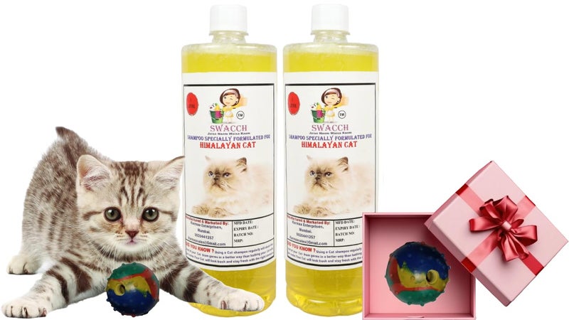 swacch Himalayan Cat Shampoo + Rubber Musical Ball I Chew Playing Rubber Ball I Interactive Cat Toy Balls I Training & Play I Combo Pack I 1 Litre Pack of 2 Lemon - Image 1