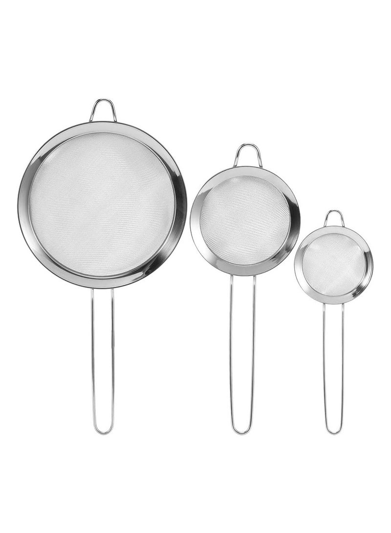 DubaiGallery 3 pcs set Stainless Steel Fine Mesh Wire Flour Colander Sifter Sieve Oil Tea Strainer  - Image 1