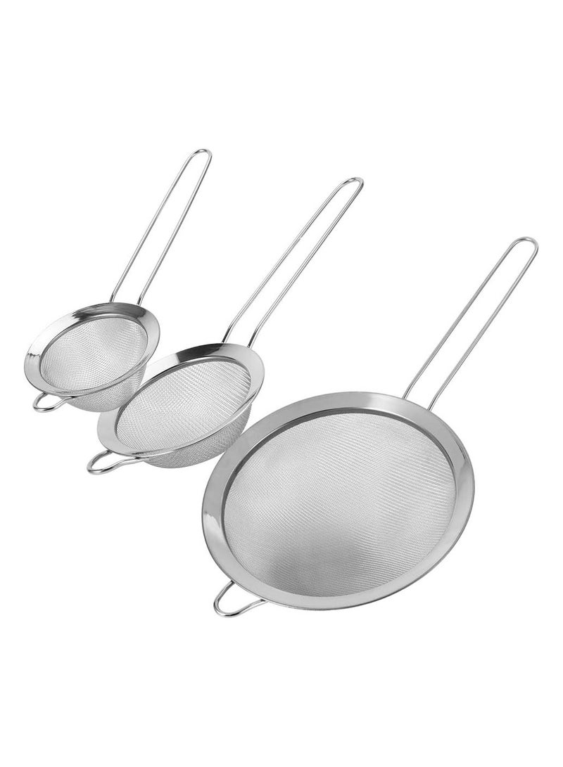 DubaiGallery 3 pcs set Stainless Steel Fine Mesh Wire Flour Colander Sifter Sieve Oil Tea Strainer  - Image 2
