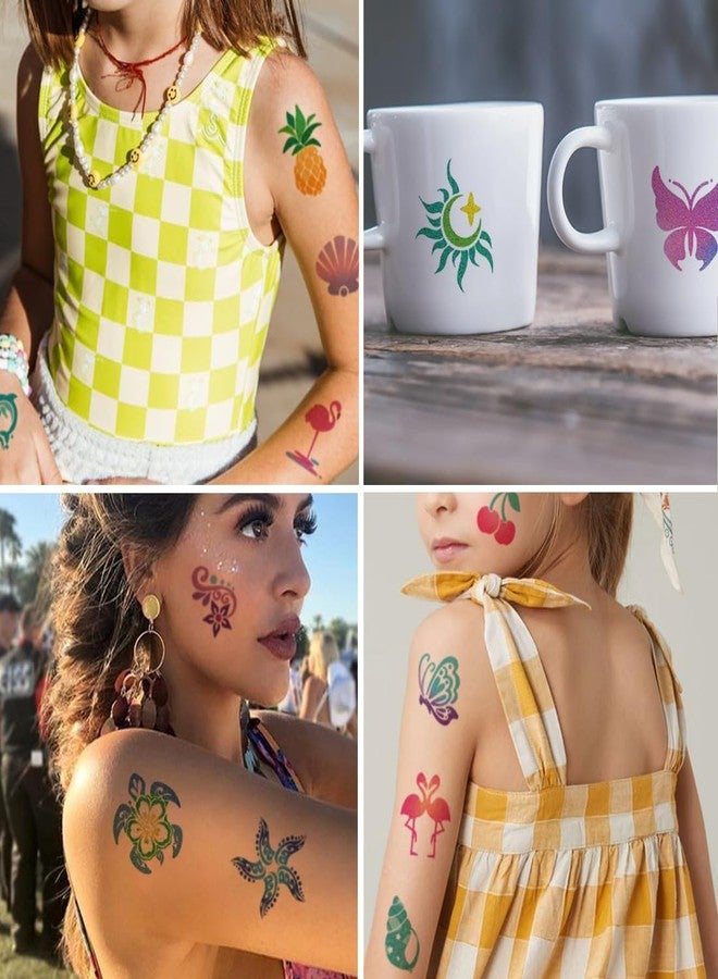 CHARLENT Glitter Temporary Tattoos for Aloha Party Decoration - 74 Individually Sheets Glitter Summer Tattoos for Kids Women Hawaiian Party Favors - Image 3