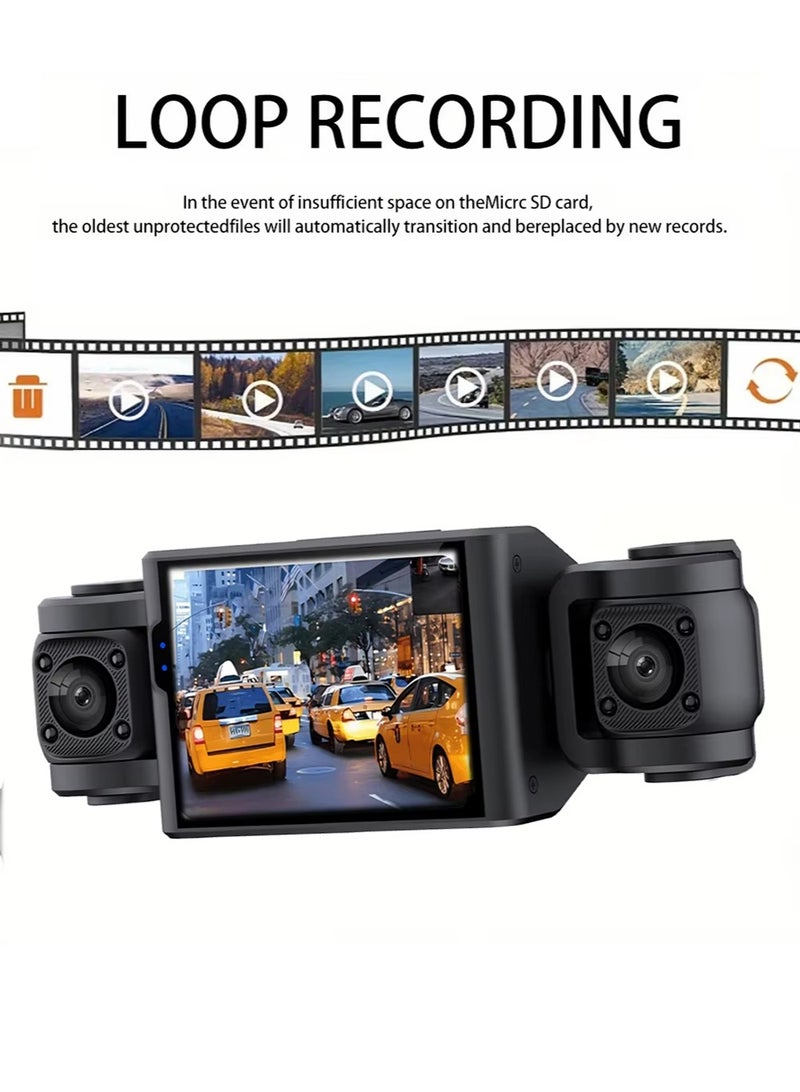 EzzySo كاميرا داش HD بدقة 1080P مزودة بشاشة LED، وزر تحكم بحجم 5.08 سم، ورؤية ليلية، ومصدر طاقة بمدخل سيارة 5V، وبطارية ليثيوم بوليمر قابلة لإعادة الشحن بسعة 150 مللي أمبير للتسجيل من الأمام والجانب الأيسر والجانب الأيمن والخلف (جانب السائق)، وهي قطعة واحدة مع 4 قنوات. - Image 4