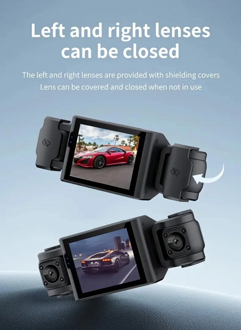 EzzySo كاميرا داش HD بدقة 1080P مزودة بشاشة LED، وزر تحكم بحجم 5.08 سم، ورؤية ليلية، ومصدر طاقة بمدخل سيارة 5V، وبطارية ليثيوم بوليمر قابلة لإعادة الشحن بسعة 150 مللي أمبير للتسجيل من الأمام والجانب الأيسر والجانب الأيمن والخلف (جانب السائق)، وهي قطعة واحدة مع 4 قنوات. - Image 3