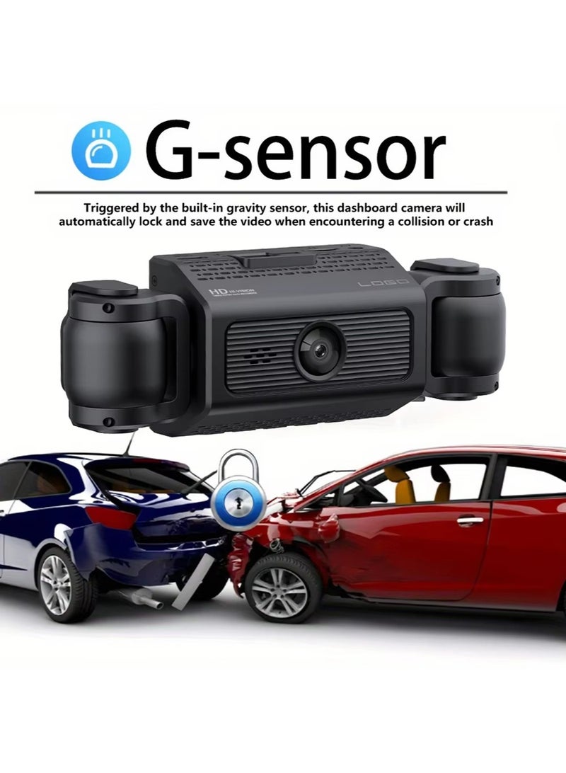 EzzySo كاميرا داش HD بدقة 1080P مزودة بشاشة LED، وزر تحكم بحجم 5.08 سم، ورؤية ليلية، ومصدر طاقة بمدخل سيارة 5V، وبطارية ليثيوم بوليمر قابلة لإعادة الشحن بسعة 150 مللي أمبير للتسجيل من الأمام والجانب الأيسر والجانب الأيمن والخلف (جانب السائق)، وهي قطعة واحدة مع 4 قنوات. - Image 5