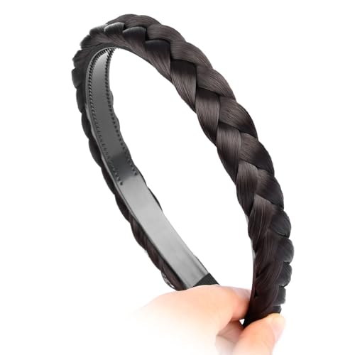 DIGUAN Width 0.9 inches Synthetic Hair Plaited Headband Braid With Teeth Hair Band Accessories for Women Girl (Dark Brunette) - Image 4