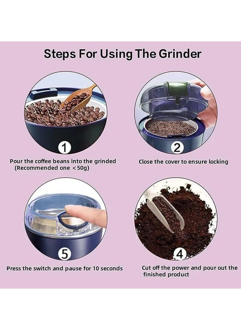 Generic Coffee bean grinder Electric Spices Grinder Mill With Stainless Steel Blade Electric Beans Spices Grains Herbs Peanuts Nuts Seeds (Blue or White)  - Image 5