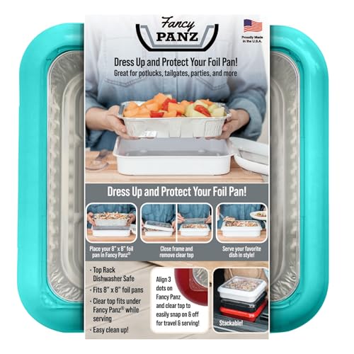 Fancy Panz - Aqua 8x8 Aluminum Foil Pan Carrier with Lid - Elevated Food Serving Tray - Portable & Insulated Casserole Carrier with Lid - Made in The USA Hosting Essentials - Image 1