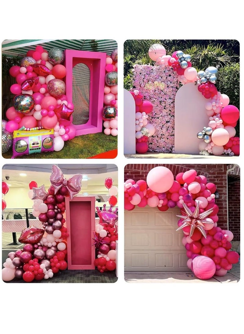 Excefore Pink Balloon Arch Kit, Princess Hot Pink White Balloon Garland with Disco Ball Bow Balloons Magenta Pink Latex Helium Balloons Set with Pink Explosion Star Foil Balloons for Girls Birthday Party Decor - Image 5