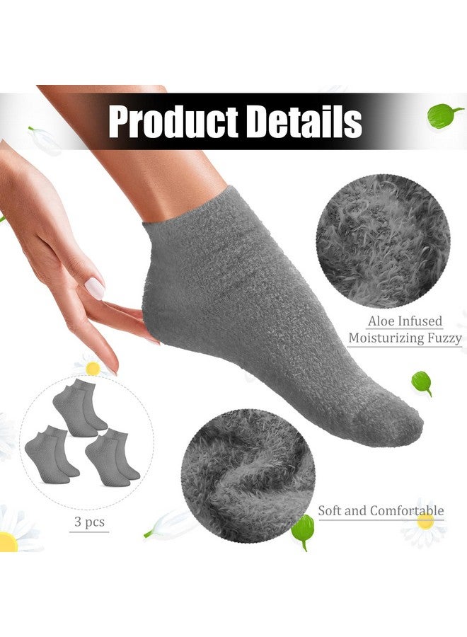 Janmercy 3 Pairs Aloe Socks Moisturizing Spa Socks Infused Socks Gel Sleeping Fuzzy Socks Dry Feet Socks Non Slip Lotion Socks For Women Men Repairing Softening Dry Cracked Feet(Gray) - Image 3