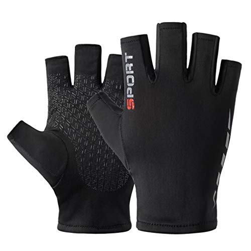 GREUS Men Women Half Finger Cycling Gloves Mittens Cool Thin Fingerless Driving Gloves Shockproof Non-Slip Stretchy Sun Protection Gloves for Motorcycle Running Hiking - Image 2