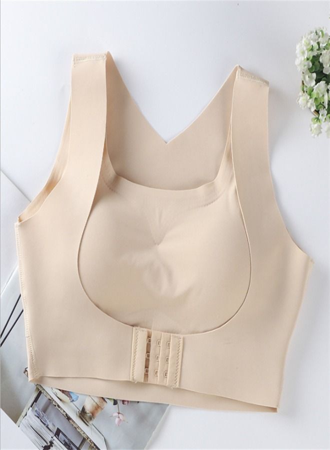 Loquat Front Button Sports Bra Beige 