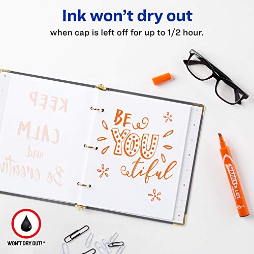 Avery Marks A Lot Permanent Markers, Large Desk-Style Size, Chisel Tip, Water and Wear Resistant, 12 Orange Markers (08883) - Image 2