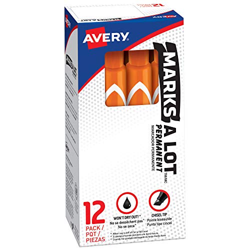Avery Marks A Lot Permanent Markers, Large Desk-Style Size, Chisel Tip, Water and Wear Resistant, 12 Orange Markers (08883) - Image 1