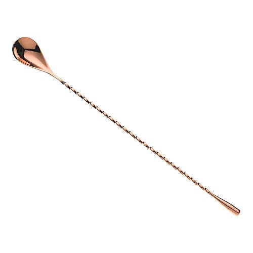 NJ Teardrop Bar Spoon, Rose Gold Finish, Twisted Design, Cocktail Mixing Spoon, Long Handle Stirring Spoon, Stainless Steel, 12 Inches - Image 1