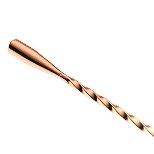 NJ Teardrop Bar Spoon, Rose Gold Finish, Twisted Design, Cocktail Mixing Spoon, Long Handle Stirring Spoon, Stainless Steel, 12 Inches - Image 2