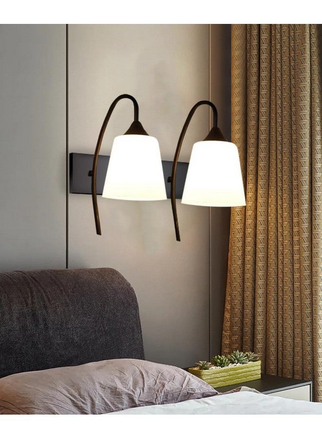 kinis Double Tapper Design Double Shade Wall Lamp/Wall Light to Décor Home/Living Room/Bedroom/Office/Dining/Cafe/Restaurants, Black and Milky (Without Bulb) - Image 1