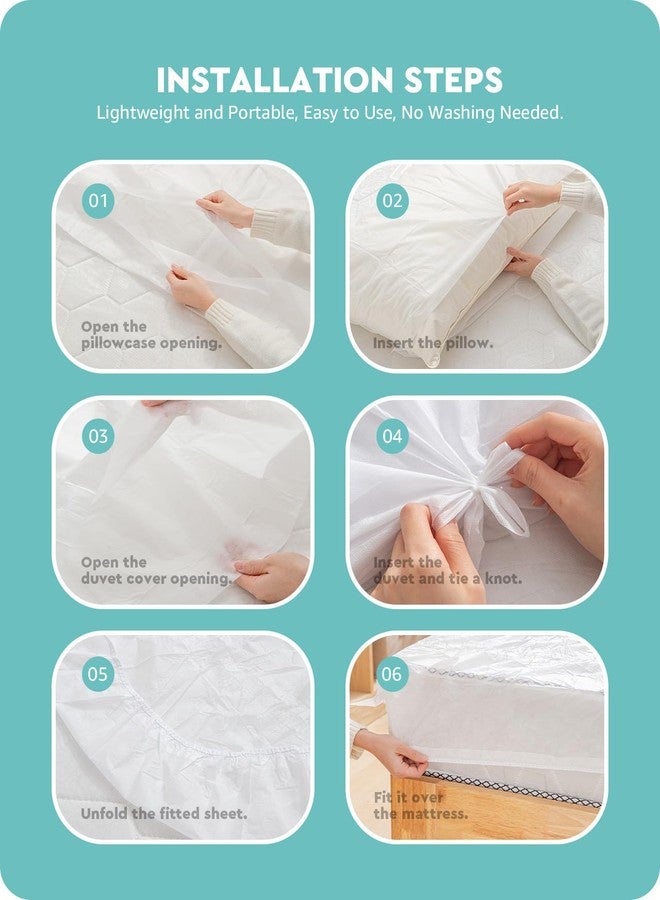 Baffect 2 Pack Disposable Bed Sheets Fitted Sheets, Disposable Sheets for Travel with Quilt Covers, Pillow Cases and Toilet Seat Covers, Disposable Bedding for Travel, Hotel (Queen Size) - Image 5