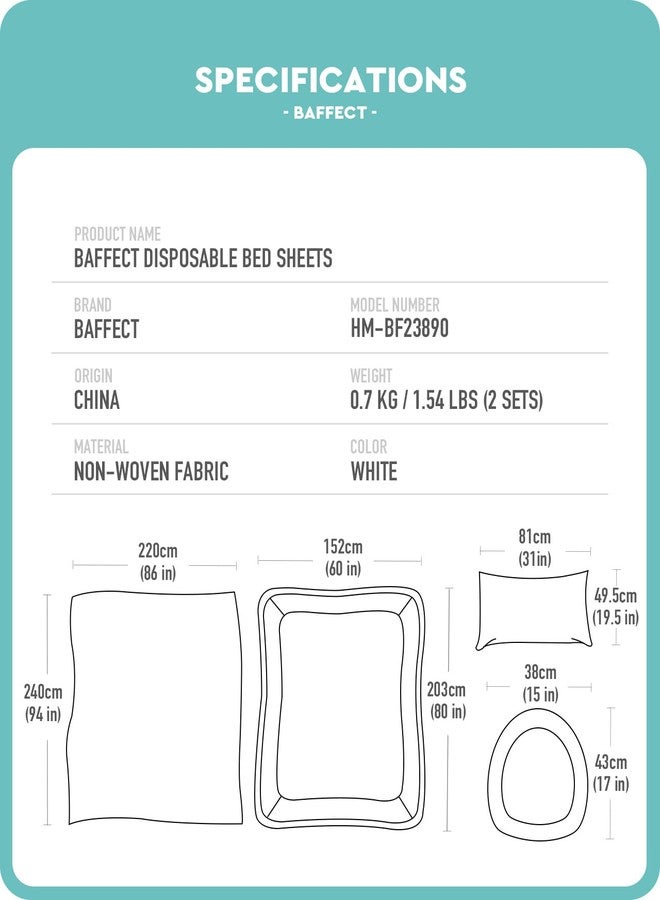 Baffect 2 Pack Disposable Bed Sheets Fitted Sheets, Disposable Sheets for Travel with Quilt Covers, Pillow Cases and Toilet Seat Covers, Disposable Bedding for Travel, Hotel (Queen Size) - Image 4