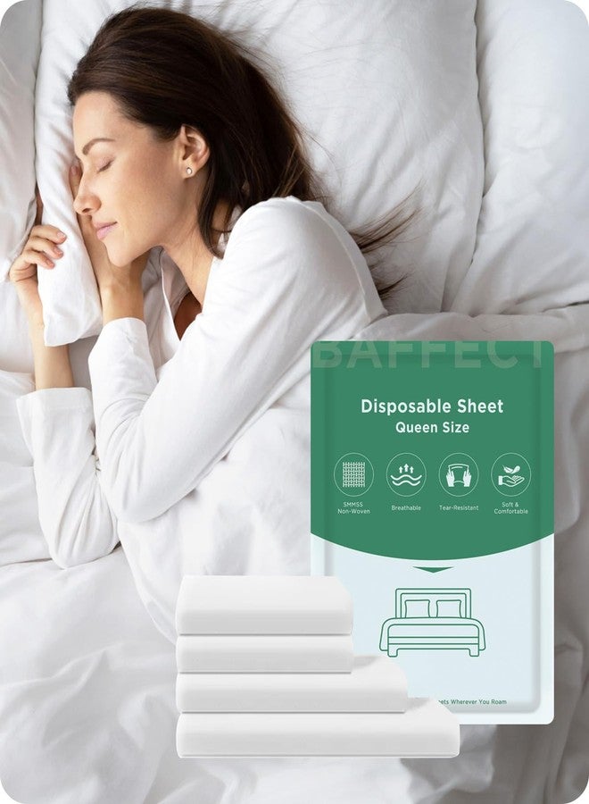 Baffect 2 Pack Disposable Bed Sheets Fitted Sheets, Disposable Sheets for Travel with Quilt Covers, Pillow Cases and Toilet Seat Covers, Disposable Bedding for Travel, Hotel (Queen Size) - Image 1