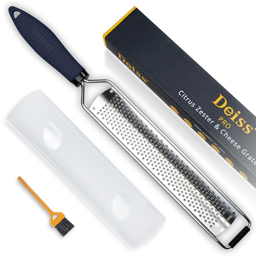 Deiss PRO Lemon Zester & Heavy Duty Cheese Grater & Vegetable Grater — Parmesan Cheese, Lemon, Garlic, Nutmeg, Chocolate, Fruits, Vegetables, Ginger Grater - Stainless Steel Cheese Shredder - Black - Image 1