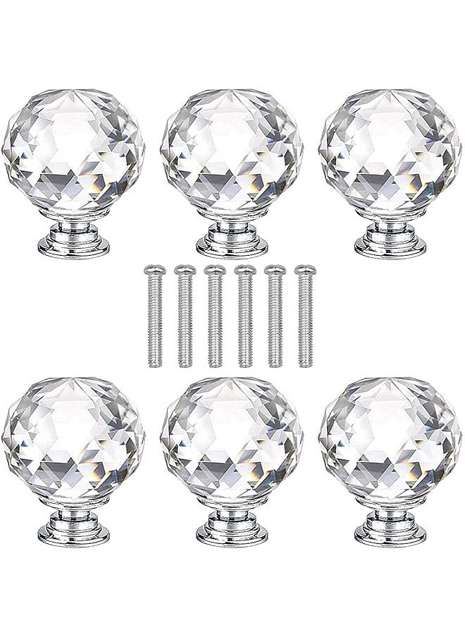 PROMASS promass Round Crystal Glass and Chrome Door Knobs Set, Vintage, Shabby Chic, Interior Furniture, Kitchen Bathroom Bedroom Accessories, Cabinet Cupboard Drawers Pulls Handles, 40mm (6-Pack)  - Image 1