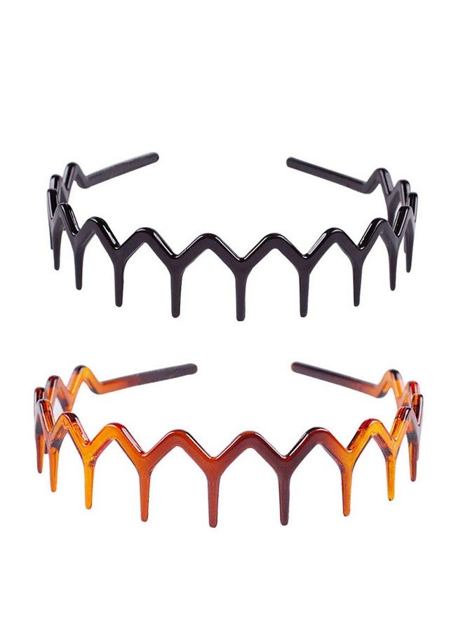 Fodattm 2Pcs Women Sharks Tooth Plastic Headband Hair Comb Hair Hoop Black And Brown Highgrade Hairband Headwear (A) - Image 1