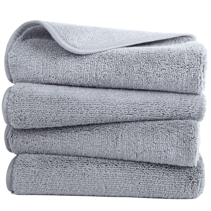 POLYTE Quick Dry Lint Free Microfiber Hand Towel  16 x 30 in  Set of 4 (Gray) - Image 1