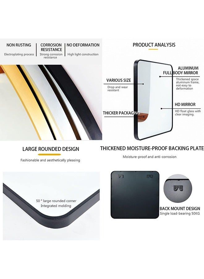 JCB CHIC مرآة حمام مرآة حائط مربعة الشكل لمرآة الحائط مع إطار من سبائك الألومنيوم لغرفة نوم الحمام مثبتة على الحائط (70 * 70 سم) - Image 3