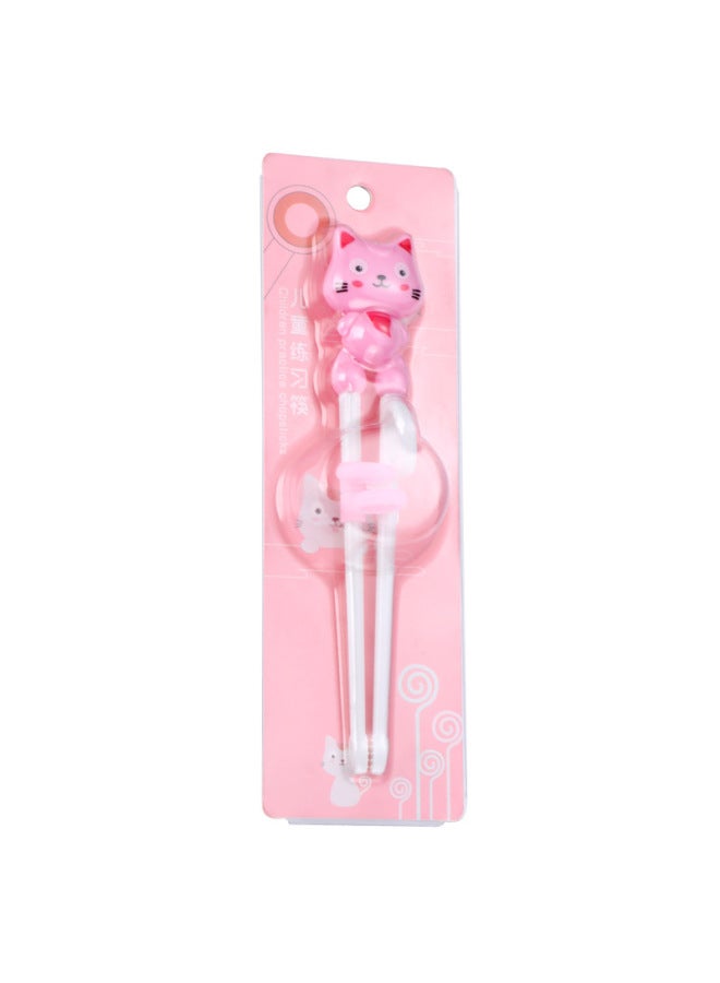 Portable Children's Training Chopsticks Baby Eating Meal Supplementary Food Feeding Auxiliary Cartoon Practice Chopsticks-Color:Happy Cat-Pink-Card Pack  - Image 1