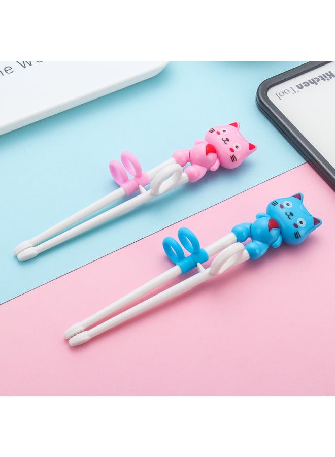 Portable Children's Training Chopsticks Baby Eating Meal Supplementary Food Feeding Auxiliary Cartoon Practice Chopsticks-Color:Happy Cat-Pink-Card Pack  - Image 2