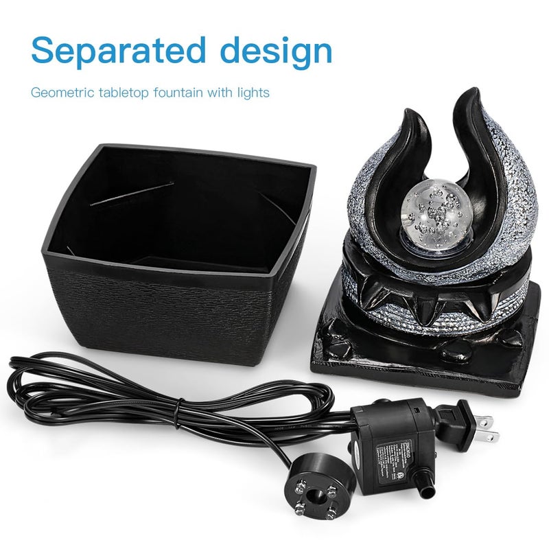 Hebafri Tabletop Water Fountains Indoor, 3 Gears Desktop Fountain with Led Rolling Ball, Table Top Small Water Feature Interior Zen Relaxation Decor for Home Bedroom Living Room Office Apartment - Image 4