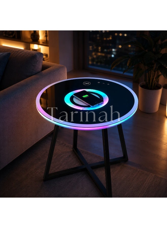 Smart RGB LED Coffee Table with Bluetooth Speaker, Wireless Charging, Rechargeable Battery & Tempered Glass Top - Image 4