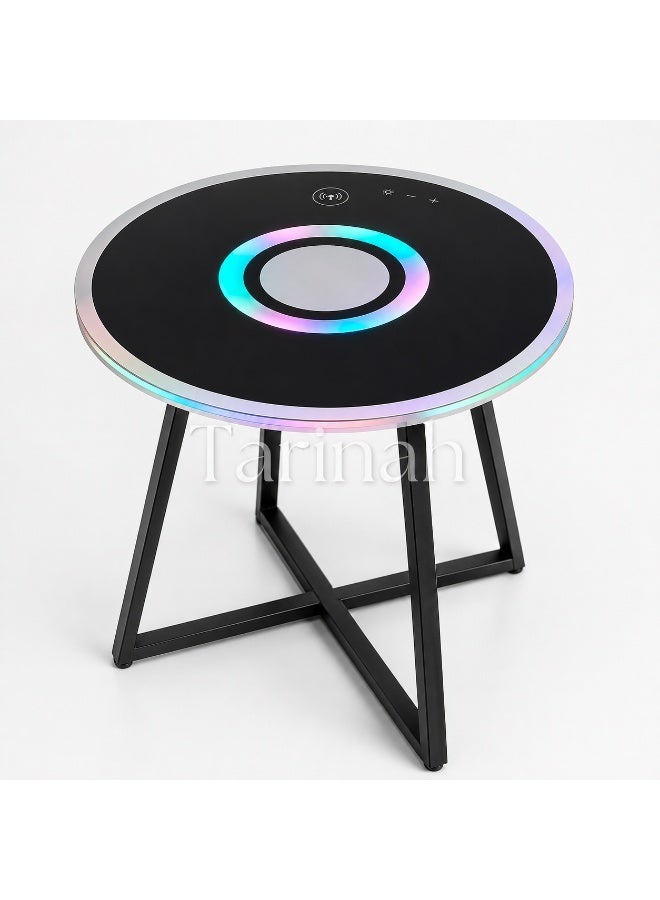 Smart RGB LED Coffee Table with Bluetooth Speaker, Wireless Charging, Rechargeable Battery & Tempered Glass Top - Image 2