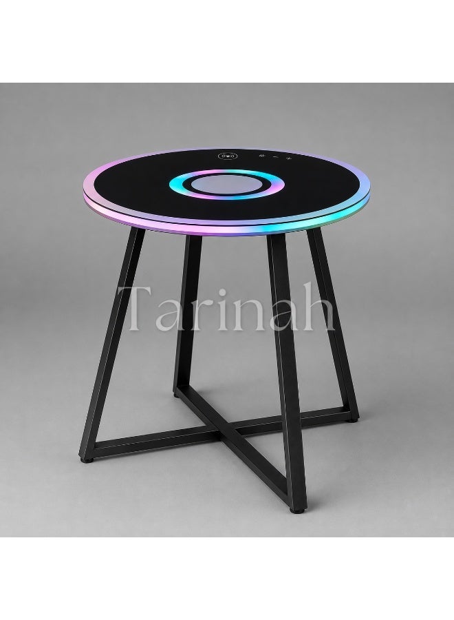 Smart RGB LED Coffee Table with Bluetooth Speaker, Wireless Charging, Rechargeable Battery & Tempered Glass Top - Image 1