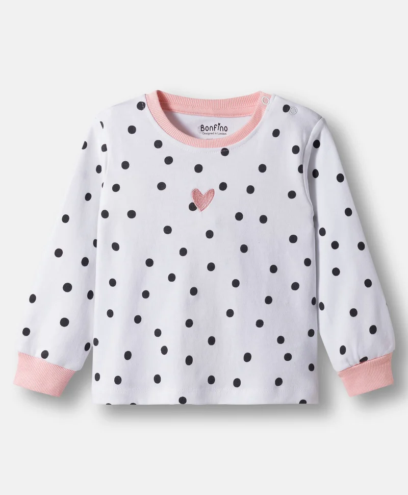 Bonfino Bonfino 100% Cotton Polka Dot Printed Pyjama Set - White