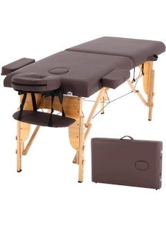 Sharpdo Portable Massage Table Massage Bed Folding 84 Inch Height Adjustable 2 Fold Lash Bed with Carry Case PU Leather Professional Spa Salon Tattoo Facial Bed with Face Cradle, Hold Up to 450Lbs, Brown  - Image 1