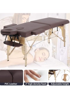 Sharpdo Portable Massage Table Massage Bed Folding 84 Inch Height Adjustable 2 Fold Lash Bed with Carry Case PU Leather Professional Spa Salon Tattoo Facial Bed with Face Cradle, Hold Up to 450Lbs, Brown  - Image 3