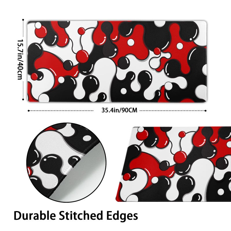 aportt Red Black White Mouse Pad Anime Cool Geometric Japanese Extended Desk Mat 90X40 CM Non-Slip Rubber Base Stitched Edge Large XXL Mousepad for Gaming Laptop Computer Desktop 35.4×15.7 Inch - Image 2