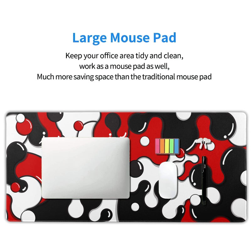 aportt Red Black White Mouse Pad Anime Cool Geometric Japanese Extended Desk Mat 90X40 CM Non-Slip Rubber Base Stitched Edge Large XXL Mousepad for Gaming Laptop Computer Desktop 35.4×15.7 Inch - Image 5