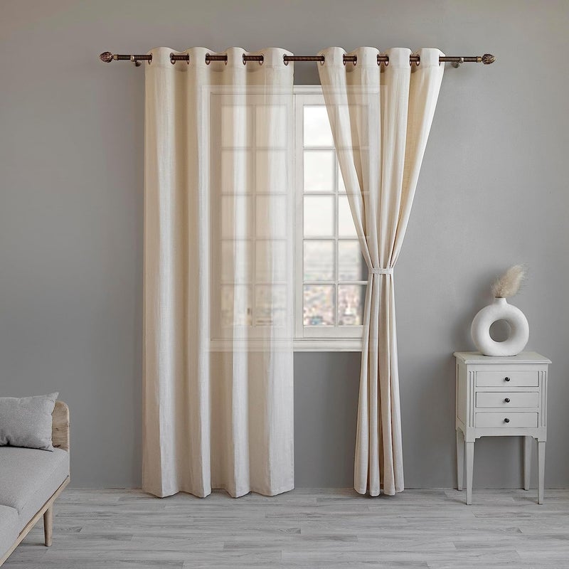LINENWALAS Cotton Linen Solid Sheer Curtain Set with Grommet Curtains Rings Non Blackout Door Curtain Set of 2 Natural Linen 45Ft X7Ft - Image 1