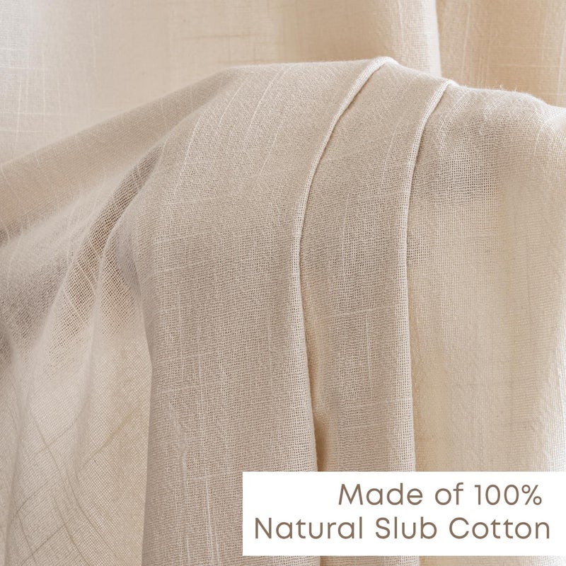 LINENWALAS Cotton Linen Solid Sheer Curtain Set with Grommet Curtains Rings Non Blackout Door Curtain Set of 2 Natural Linen 45Ft X7Ft - Image 3