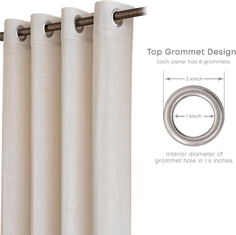 LINENWALAS Cotton Linen Solid Sheer Curtain Set with Grommet Curtains Rings Non Blackout Door Curtain Set of 2 Natural Linen 45Ft X7Ft - Image 4