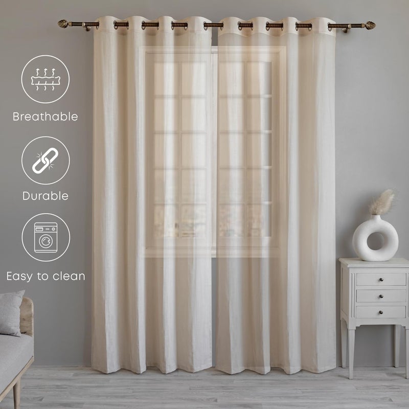 LINENWALAS Cotton Linen Solid Sheer Curtain Set with Grommet Curtains Rings Non Blackout Door Curtain Set of 2 Natural Linen 45Ft X7Ft - Image 5