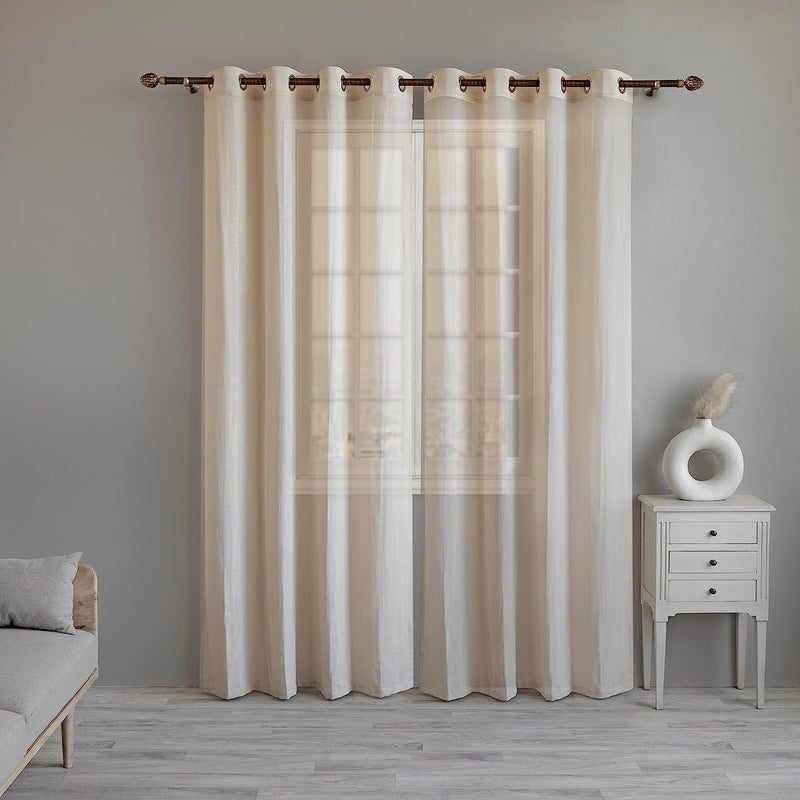 LINENWALAS Cotton Linen Solid Sheer Curtain Set with Grommet Curtains Rings Non Blackout Door Curtain Set of 2 Natural Linen 45Ft X7Ft - Image 2