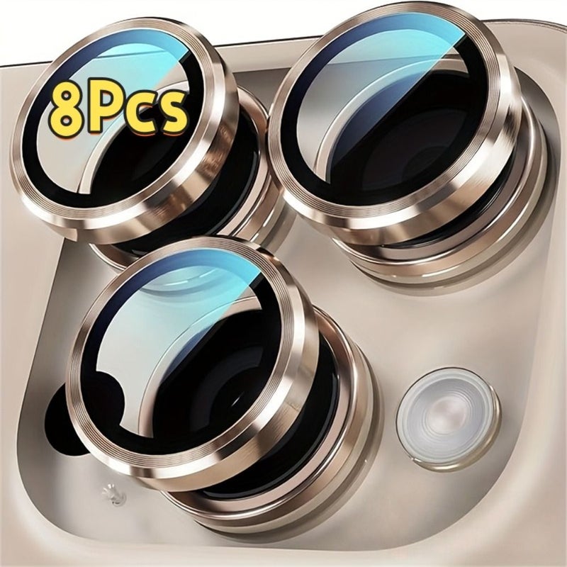 8 Pro Max 17 Pro 17 واقي عدسة الكاميرا 8 قطع زجاج مقسى ذهبي مضاد للكسر عالي الوضوح - Image 5